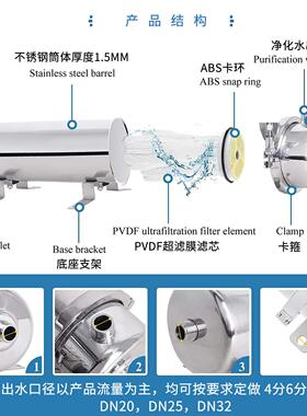 全屋净水器家用大流量不锈钢卡箍净水机农村井水过滤器PVDF手洗膜