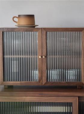 黑胡桃木燕尾榫卯小柜子玻璃门茶具储物柜护肤品瓷器茶杯收纳柜