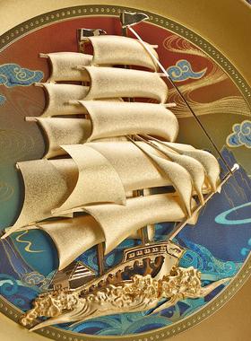 一帆风顺帆船摆件招财金箔画乔迁新居搬家客厅办公室公司开业礼物