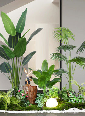 仿真绿植室内楼梯下造景空间转角盆栽假树仿真树景观植物造景装饰