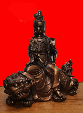 极速文殊普贤菩萨佛像摆件坐像铜像家用供奉佛堂T寺庙华严三圣神