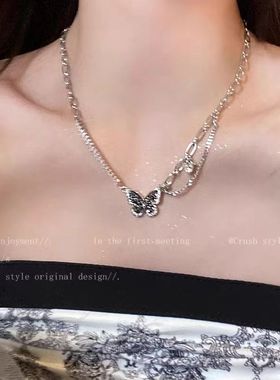 极速暗黑锆石十字架串珠项链女夏潮长款双层叠戴脖颈W链小众轻奢