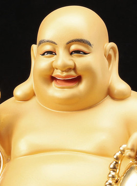 极速台湾鎏金g纯铜弥勒佛像大肚佛笑佛家用招财布袋弥勒佛像摆件