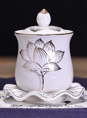 新品供佛水杯大号家用供杯莲花杯观音大悲K水供杯陶瓷净水杯佛前