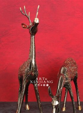 铜鹿摆件纯铜家居摆设客厅装饰品一对招财鹿玄关电视柜铜器工艺品