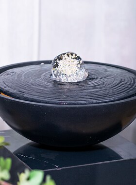 简约聚宝盆喷泉客厅办公室桌面流水摆件循环水招财风水球轮装饰品