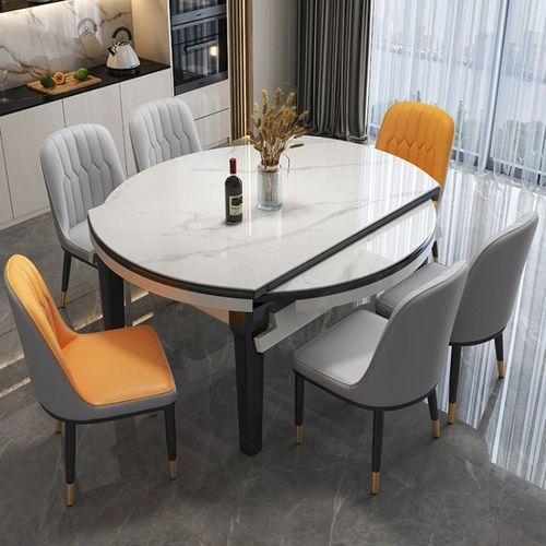 岩板餐桌椅组合家用小户型现代简约实木伸缩可变圆饭桌子2024新款 - 图0