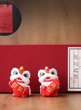 新中式中国风招财进宝醒狮石狮子一对办公室桌面家居装饰品小摆件
