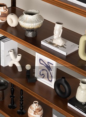 侘寂风客厅壁龛书架开放格复古陶瓷中古民宿酒店样板间玄关摆件