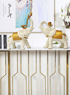 装饰品大号招财大象摆件招财风水象一对如意聚宝盆象客厅玄关摆设