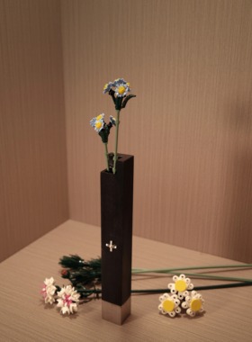 黑色实木干花瓶手工单枝花器桌面摆件现代简约家居不锈钢底座