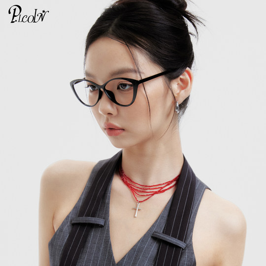 PLCOIN超轻猫眼黑框TR大框女素颜防蓝光近视眼镜框架可配万新镜片