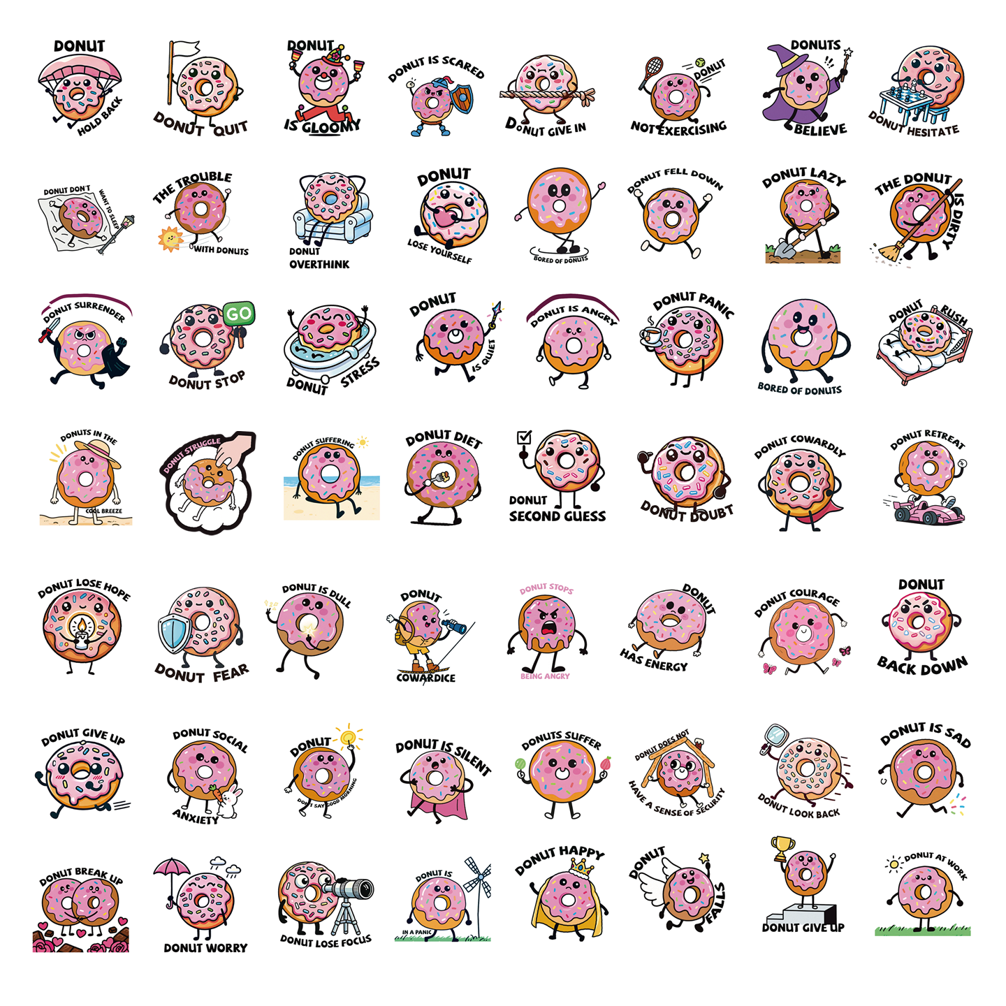 56张创意粉色可爱有趣的甜甜圈文字英文卡通贴纸装饰手机壳行李箱笔记本电脑保温杯头盔音箱洗衣机DIY防水贴,淘宝优惠券,粉丝福利购,淘宝优惠卷
