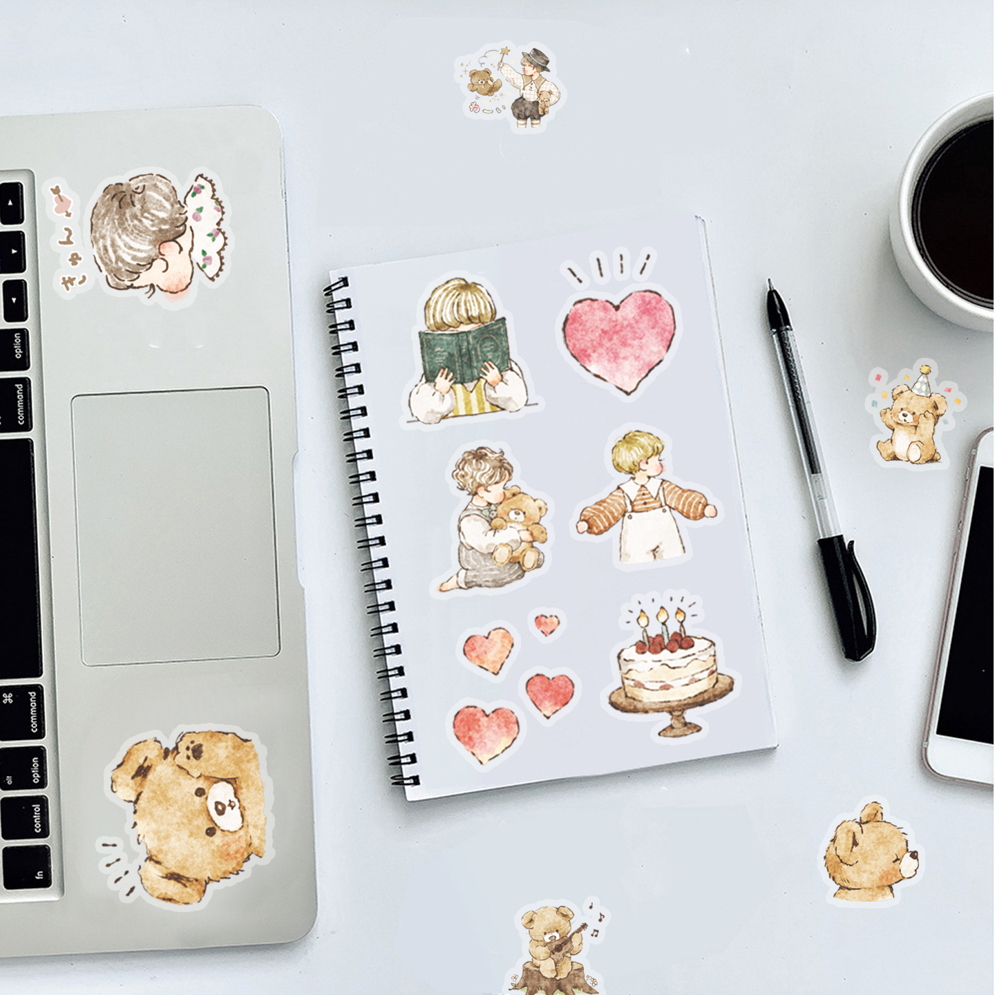 60张透明男孩女孩小熊棕色高级感贴纸DIY水杯玻璃门行李箱手机平板头盔吉他奶茶杯笔筒钓箱尾箱玩具装饰贴纸 - 图1