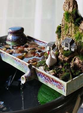 陶瓷流水F875698J鱼缸配流水瀑布循环水系统大缸造景假山喷板泉摆