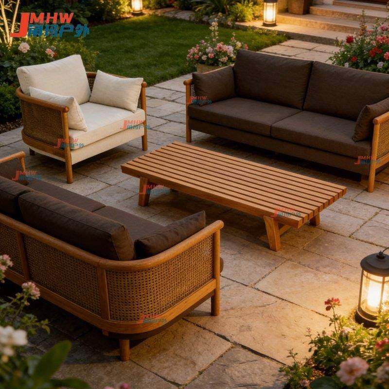 北欧户外沙发茶几组合柚木高端庭院酒店室外实木家具藤编餐厅桌椅,淘宝优惠券,粉丝福利购,淘宝优惠卷