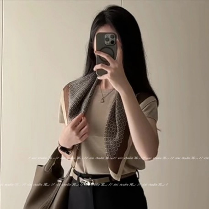 服饰丝巾！法式气质咖色外搭披肩老钱风丝巾轻奢高级感方巾领巾配