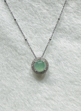 湖绿色天然缅甸A货翡翠翡翠国标925银项链