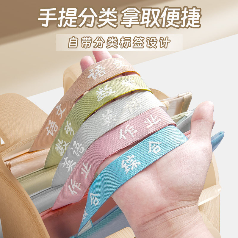 小学生用学科科目分类文件袋双层大容量拉链网纱作业试卷收纳袋A4资料拉链袋透明拎书袋学习袋课本补习手提袋