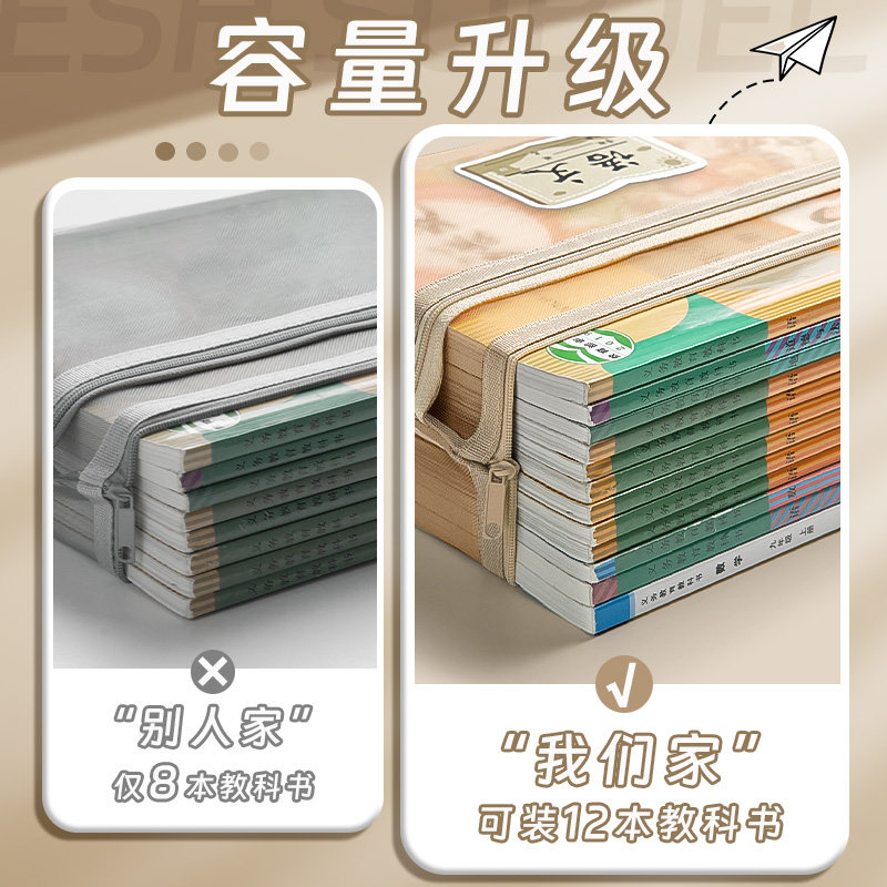 小学生用学科科目分类文件袋双层大容量拉链网纱作业试卷收纳袋A4资料拉链袋透明拎书袋学习袋课本补习手提袋