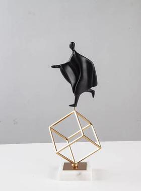 式轻奢三件铁艺装饰摆件欧大铁理石底座艺摆摆件三件铁艺摆件样板