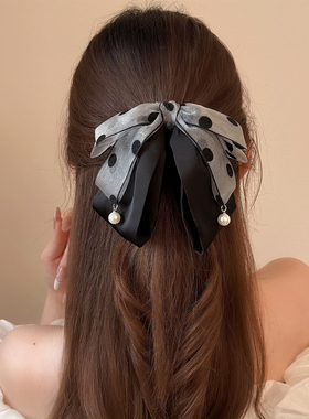 轻奢亮银网纱大波点蝴蝶结香蕉夹