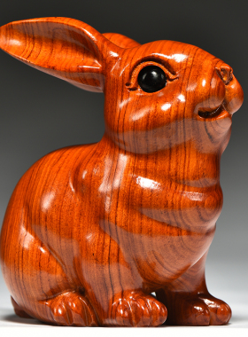 花梨木雕刻兔子摆件三合十二生肖实木头兔属兔家居客厅装饰品送礼