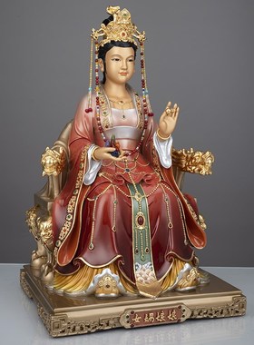 台湾全铜彩绘女娲娘娘神像家用女娲补天大地之母铜像客厅桌面摆件