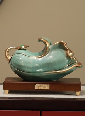 新中式金玉白菜摆件百财招财办公室装饰品开业礼物高端陶瓷工艺品