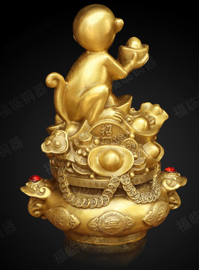 纯铜金钱猴铜猴子摆件室内家用聚宝盆如意猴客厅桌面装饰摆放礼品