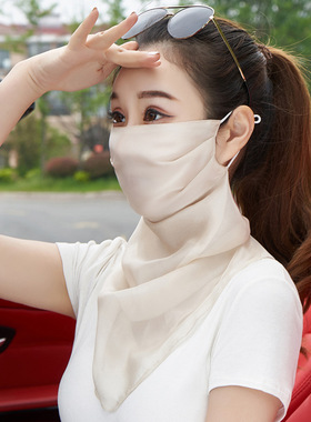 上海故事100%桑蚕丝巾女2026新款护颈夏薄款防晒面纱真丝全脸面罩