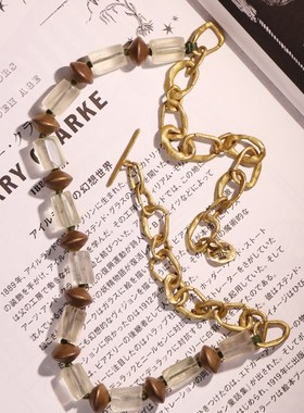 极速屿棠Ouro Verde 手编柠檬晶H项链金工手作拉丝黄铜项链手链