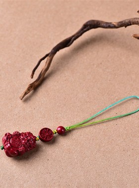 极速高含量天然紫k砂真朱砂彩绘手绘招财貔貅手机挂钥匙挂配件百