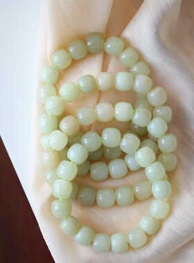 极速推荐青海料晴水冰白基本无杂B裂老型珠款手链 男女款玉石饰品