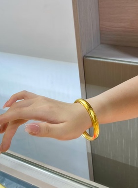 金包银花朵素圈手镯国风女款送礼送妈妈礼物来料可定制