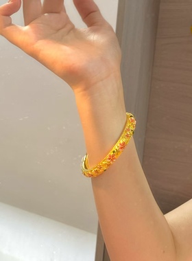 金包银手镯珐琅彩花丝镶嵌花朵手镯精致时尚送妈妈礼物来料可定制