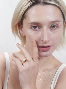 星星欧泊珍珠红玛瑙开口戒指