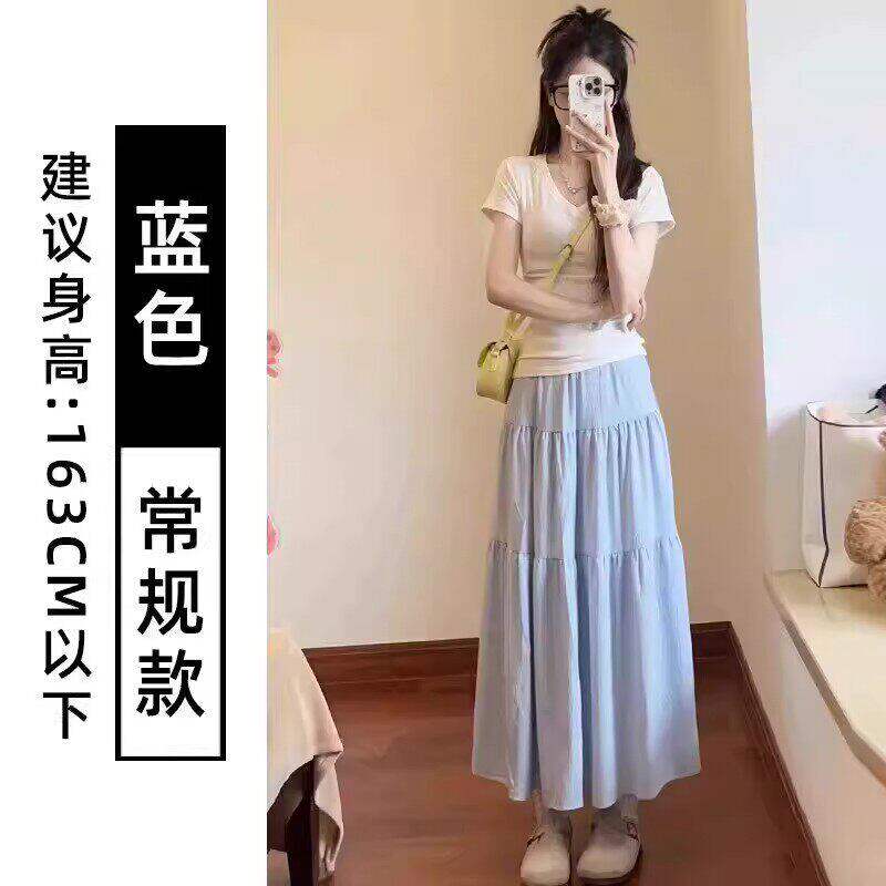 波点半身裙新款显瘦垂感a字伞裙
