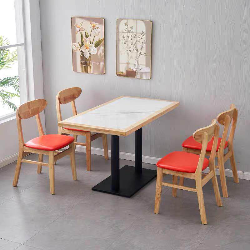 岩板实木快餐桌椅商用火锅小吃店麻辣烫饭店面馆简约餐饮桌椅组合 - 图2