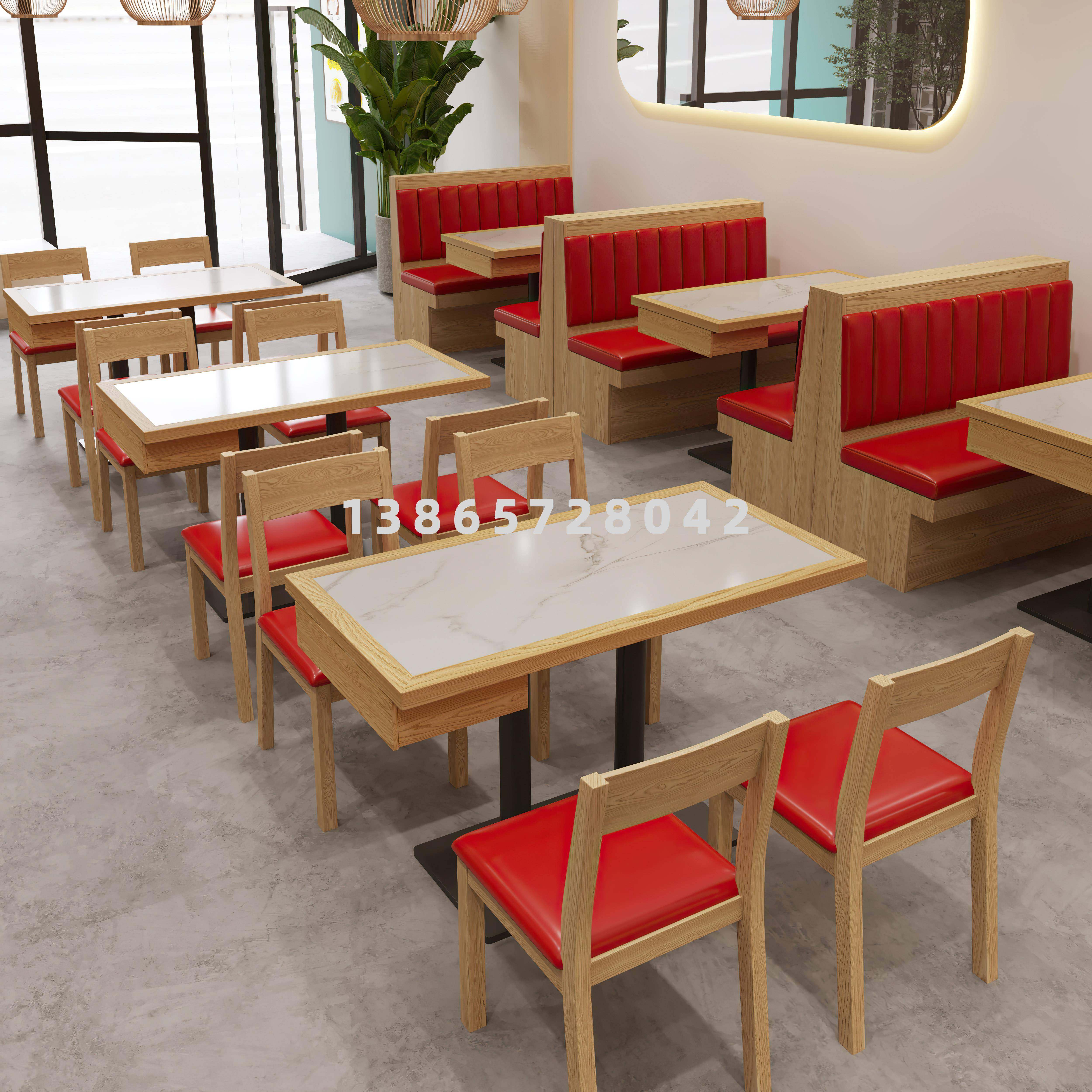 岩板实木快餐桌椅商用火锅小吃店麻辣烫饭店面馆简约餐饮桌椅组合 - 图1