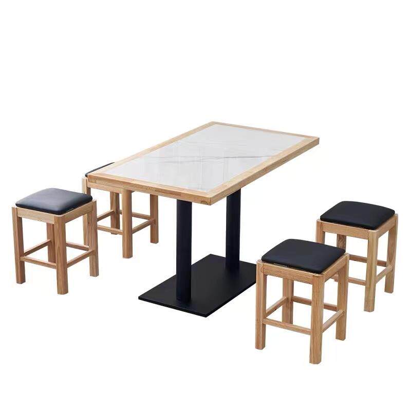 岩板实木快餐桌椅商用火锅小吃店麻辣烫饭店面馆简约餐饮桌椅组合 - 图3