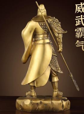 纯黄铜关公摆件客厅武财神关羽铜关二爷大号家居商铺办公室装饰品