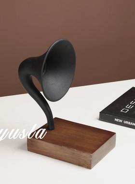 简约法式中古风复古唱片机留声机样板间电视柜餐厅柜摆件软装饰品