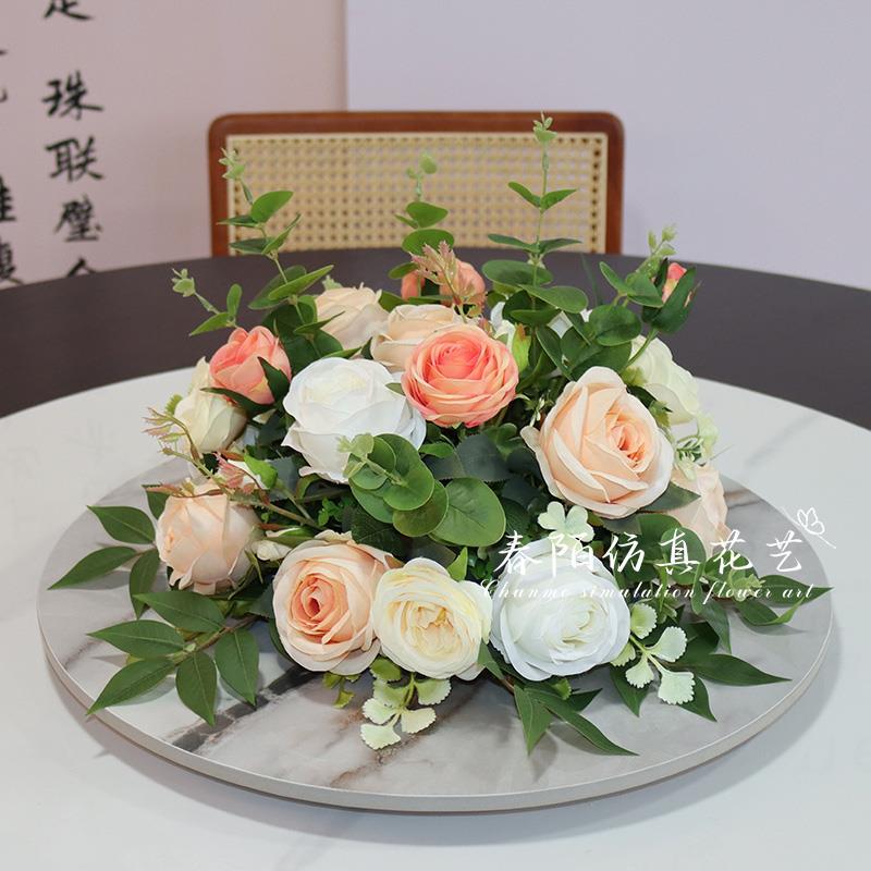 彷真花摆设客厅电视柜餐桌转盘花摆花空调柜机顶圆形桌花摆放花艺 - 图1