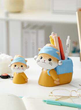 可爱的猫笔筒装饰办公室工作站桌面装饰学生实用存储生日礼物的女