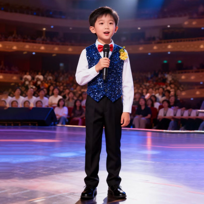儿童西服马甲主持藏青黑色银色亮片男童钢琴演出服表演服儿童礼服,淘宝优惠券,粉丝福利购,淘宝优惠卷