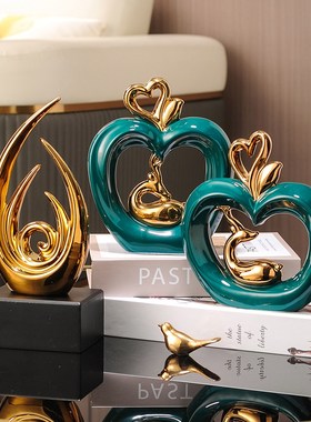 茶台办公电脑书桌面轻奢高端摆件现代卧室客厅电视柜抽象电镀软装