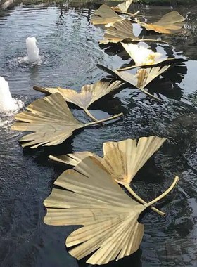 户外不锈钢风动叶子雕塑抽象圆形水池水景摆件酒店别墅售楼处装饰