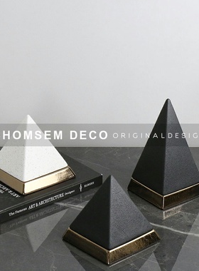 新中式现代树脂三角几何摆件软装饰品陈列柜展柜书房酒店大堂摆设