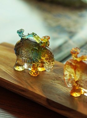 蛇年吉祥物2025新款琉璃吉象如意大象摆件一对茶桌茶宠客厅工艺品